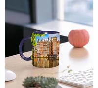 EMCLKS Mug en céramique, 330ml, tasse à thé, tasse cafe, tasse drole, cadeau drole, cadeau homme, mug cafe, Paysage urbain, vieux bâtiments à Amsterdam-Nord Ferry, ville culturelle des Pays-Bas a