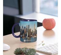 EMCLKS Mug en céramique, 330ml, tasse à thé, tasse cafe, tasse drole, cadeau drole, cadeau homme, mug cafe, New York, fleuve Hudson, horizon, Empire State Building, navires, nuages