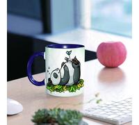 EMCLKS Mug en céramique, 330ml, tasse à thé, tasse cafe, tasse drole, cadeau drole, cadeau homme, mug cafe, Un panda rigolo qui dort avec des oiseaux sur son ventre. Ami dans