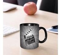 EMCLKS Mug en céramique, 330ml, tasse à thé, tasse cafe, tasse drole, cadeau drole, cadeau homme, mug cafe, Cinéma, clap de cinéma sur fond rétro avec effet grunge, scène coupée par le réalisateu