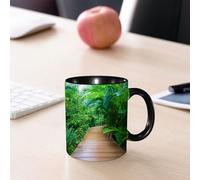EMCLKS Mug en céramique, 330ml, tasse à thé, tasse cafe, tasse drole, cadeau drole, cadeau homme, mug cafe, Terrasse en bois dans la jungle, sentier en pleine nature exotique, plantes tropicales,