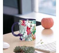 EMCLKS Mug en céramique, 330ml, tasse à thé, tasse cafe, tasse drole, cadeau drole, cadeau homme, mug cafe, Aquarelle de fleurs, orchidées sauvages tropicales avec feuilles de palmier, impression
