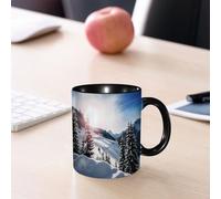 EMCLKS Mug en céramique, 330ml, tasse à thé, tasse cafe, tasse drole, cadeau drole, cadeau homme, mug cafe, Paysages enneigés d'hiver, un paradis hivernal où la neige blanche et la lumière chaude