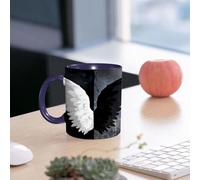 EMCLKS Mug en céramique, 330ml, tasse à thé, tasse cafe, tasse drole, cadeau drole, cadeau homme, mug cafe, Concept du bien et du mal : aile blanche sur fond noir et aile noire sur fond blanc.
