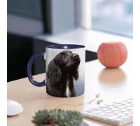 EMCLKS Mug en céramique, 330ml, tasse à thé, tasse cafe, tasse drole, cadeau drole, cadeau homme, mug cafe, Portrait d'un chien noir mystérieux, aux longues oreilles et au regard profond et silen