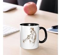EMCLKS Mug en céramique, 330ml, tasse à thé, tasse cafe, tasse drole, cadeau drole, cadeau homme, mug cafe, Concept de jazz : un homme jouant de la trompette, illustration vintage gravée, style r