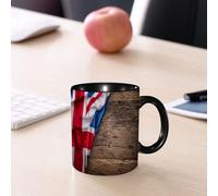 EMCLKS Mug en céramique, 330ml, tasse à thé, tasse cafe, tasse drole, cadeau drole, cadeau homme, mug cafe, Union Jack, drapeau du Royaume-Uni sur une vieille planche de chêne. Nation anglaise, p