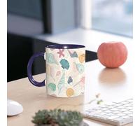 EMCLKS Mug en céramique, 330ml, tasse à thé, tasse cafe, tasse drole, cadeau drole, cadeau homme, mug cafe, Fond marin paradisiaque pour des vacances d'été. Coquillage dessiné à la main sous l'ea
