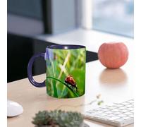 EMCLKS Mug en céramique, 330ml, tasse à thé, tasse cafe, tasse drole, cadeau drole, cadeau homme, mug cafe, Coccinelle à carapace rouge, une minuscule créature dans verte