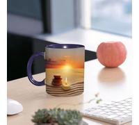 EMCLKS Mug en céramique, 330ml, tasse à thé, tasse cafe, tasse drole, cadeau drole, cadeau homme, mug cafe, Empilement de pierres et bougie Chakra Zen Yoga Horizon Fond