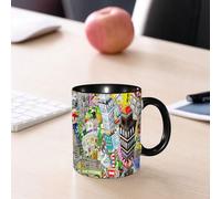 EMCLKS Mug en céramique, 330ml, tasse à thé, tasse cafe, tasse drole, cadeau drole, cadeau homme, mug cafe, Graffiti City, une illustration d'un grand collage avec des maisons, des voitures et de