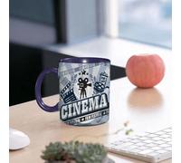 EMCLKS Mug en céramique, 330ml, tasse à thé, tasse cafe, tasse drole, cadeau drole, cadeau homme, mug cafe, Thème de film, design d'affiche de film rétro avec caméra, clap et popcorn, éléments em