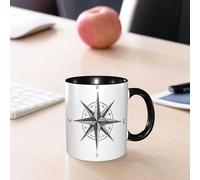 EMCLKS Mug en céramique, 330ml, tasse à thé, tasse cafe, tasse drole, cadeau drole, cadeau homme, mug cafe, Compas, rose des vents de navigation dessinée à la main avec indication nord-sud complè