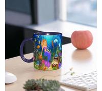 EMCLKS Mug en céramique, 330ml, tasse à thé, tasse cafe, tasse drole, cadeau drole, cadeau homme, mug cafe, sirène assise sur un rocher sous l'eau, entourée de poissons