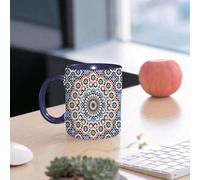 EMCLKS Mug en céramique, 330ml, tasse à thé, tasse cafe, tasse drole, cadeau drole, cadeau homme, mug cafe, Maroc, géométrie, mosaïque, contraste bleu et orange, islamique, décoration à motifs