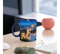 EMCLKS Mug en céramique, 330ml, tasse à thé, tasse cafe, tasse drole, cadeau drole, cadeau homme, mug cafe, Vue sur le centre-ville de Budapest de l'autre côté du Danube, magnifique paysage urbai