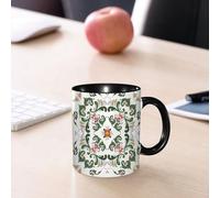 EMCLKS Mug en céramique, 330ml, tasse à thé, tasse cafe, tasse drole, cadeau drole, cadeau homme, mug cafe, Motif décoratif traditionnel norvégien de type rosemaling. Illustration vectorielle.