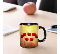 EMCLKS Mug en céramique, 330ml, tasse à thé, tasse cafe, tasse drole, cadeau drole, cadeau homme, mug cafe, Coquelicot, Coquelicot sur un fond rétro ancien, design en vedette, jours passés, drame