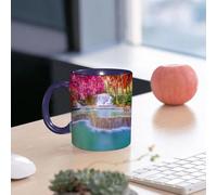 EMCLKS Mug en céramique, 330ml, tasse à thé, tasse cafe, tasse drole, cadeau drole, cadeau homme, mug cafe, Décoration de cascade, forêt tropicale du Vietnam et du Laos avec des arbres roses et o
