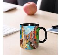 EMCLKS Mug en céramique, 330ml, tasse à thé, tasse cafe, tasse drole, cadeau drole, cadeau homme, mug cafe, Venise, ses bâtiments colorés et son canal avec des bateaux ; l'île de Burano dans la l