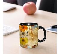 EMCLKS Mug en céramique, 330ml, tasse à thé, tasse cafe, tasse drole, cadeau drole, cadeau homme, mug cafe, Art poétique grunge avec des fleurs et des marguerites orange et jaune g