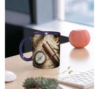 EMCLKS Mug en céramique, 330ml, tasse à thé, tasse cafe, tasse drole, cadeau drole, cadeau homme, mug cafe, Nature morte vintage avec longue-vue, sextant, boussole et carte ancienne