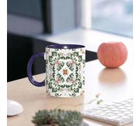 EMCLKS Mug en céramique, 330ml, tasse à thé, tasse cafe, tasse drole, cadeau drole, cadeau homme, mug cafe, Motif décoratif traditionnel norvégien de type rosemaling. Illustration vectorielle.