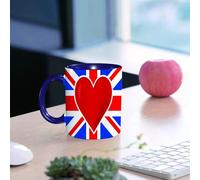 EMCLKS Mug en céramique, 330ml, tasse à thé, tasse cafe, tasse drole, cadeau drole, cadeau homme, mug cafe, L'Union Jack, drapeau nnique avec un grand cœur rouge au centre de la fierté nationale