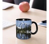 EMCLKS Mug en céramique, 330ml, tasse à thé, tasse cafe, tasse drole, cadeau drole, cadeau homme, mug cafe, Lac de montagne, forêt, pins et paysage enneigé avec Crystal Lake (photo de nature), Or