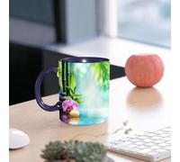 EMCLKS Mug en céramique, 330ml, tasse à thé, tasse cafe, tasse drole, cadeau drole, cadeau homme, mug cafe, Nature morte Green Zen SPA : bougie et pierre avec bambou et orchidée aquatique