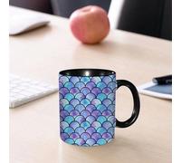 EMCLKS Mug en céramique, 330ml, tasse à thé, tasse cafe, tasse drole, cadeau drole, cadeau homme, mug cafe, Écailles de sirène aux dégradés bleus et violets, avec une texture aquarelle