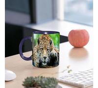 EMCLKS Mug en céramique, 330ml, tasse à thé, tasse cafe, tasse drole, cadeau drole, cadeau homme, mug cafe, Image de la trace d'un jaguar de la jungle sud-américaine, animal sauvage carnivore
