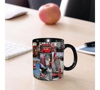 EMCLKS Mug en céramique, 330ml, tasse à thé, tasse cafe, tasse drole, cadeau drole, cadeau homme, mug cafe, Londres Big Ben Tower Bridge Drapeau du Royaume-Uni Capitole Bus rouge Cabine téléphoni
