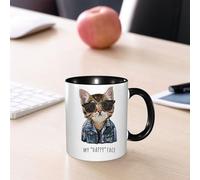 EMCLKS Mug en céramique, 330ml, tasse à thé, tasse cafe, tasse drole, cadeau drole, cadeau homme, mug cafe, Illustration d'un slogan typographique avec un chat mignon portant des lunettes de sole