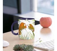EMCLKS Mug en céramique, 330ml, tasse à thé, tasse cafe, tasse drole, cadeau drole, cadeau homme, mug cafe, Caméléons, animaux affamés, herbe, regardant une araignée, illustration du monde descte