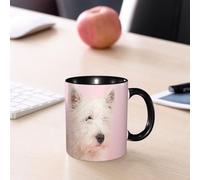 EMCLKS Mug en céramique, 330ml, tasse à thé, tasse cafe, tasse drole, cadeau drole, cadeau homme, mug cafe, Chien rose West Highland White Terrier Westie Westy Animal Collier pour bébé Canne Cari