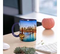 EMCLKS Mug en céramique, 330ml, tasse à thé, tasse cafe, tasse drole, cadeau drole, cadeau homme, mug cafe, Vue de la ville de New York au-dessus de l'East River, pont de Brooklyn, crépuscule, bl