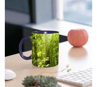 EMCLKS Mug en céramique, 330ml, tasse à thé, tasse cafe, tasse drole, cadeau drole, cadeau homme, mug cafe, Nature, forêt avec rayons de soleil, feuillage, branches, sous-bois, éco-jungle, image
