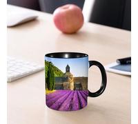 EMCLKS Mug en céramique, 330ml, tasse à thé, tasse cafe, tasse drole, cadeau drole, cadeau homme, mug cafe, Abbaye de Sénanque et rangées de lavande en fleurs au coucher du soleil. Gordes, Lubero