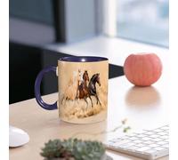 EMCLKS Mug en céramique, 330ml, tasse à thé, tasse cafe, tasse drole, cadeau drole, cadeau homme, mug cafe, Chevaux, trois chevaux galopant dans la tempête mythique du désert de Mysti