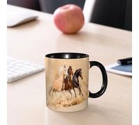 EMCLKS Mug en céramique, 330ml, tasse à thé, tasse cafe, tasse drole, cadeau drole, cadeau homme, mug cafe, Chevaux, trois chevaux galopant dans la tempête mythique du désert de Mysti