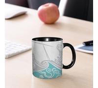 EMCLKS Mug en céramique, 330ml, tasse à thé, tasse cafe, tasse drole, cadeau drole, cadeau homme, mug cafe, Les motifs décoratifs des navires vikings aux textures curvilignes