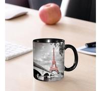 EMCLKS Mug en céramique, 330ml, tasse à thé, tasse cafe, tasse drole, cadeau drole, cadeau homme, mug cafe, Décoration de la ville de Paris, Tour Eiffel, Paysage nuageux de la capitale (monochrom