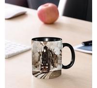 EMCLKS Mug en céramique, 330ml, tasse à thé, tasse cafe, tasse drole, cadeau drole, cadeau homme, mug cafe, Un train à vapeur rétro quitte la gare.
