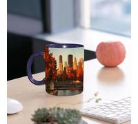 EMCLKS Mug en céramique, 330ml, tasse à thé, tasse cafe, tasse drole, cadeau drole, cadeau homme, mug cafe, Bâtiments du Vieux-Port de Montréal tôt le matin en automne