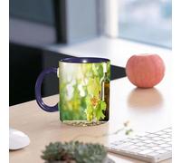 EMCLKS Mug en céramique, 330ml, tasse à thé, tasse cafe, tasse drole, cadeau drole, cadeau homme, mug cafe, Vin, bouteille de vin blanc, verre, jeune vigne et grappe de raisin en vert printanier