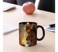 EMCLKS Mug en céramique, 330ml, tasse à thé, tasse cafe, tasse drole, cadeau drole, cadeau homme, mug cafe, Lion d'Afrique et nuit africaine. Paysage de savane africaine au clair de lune, le roi