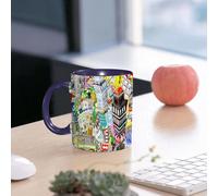 EMCLKS Mug en céramique, 330ml, tasse à thé, tasse cafe, tasse drole, cadeau drole, cadeau homme, mug cafe, Graffiti City, une illustration d'un grand collage avec des maisons, des voitures et de