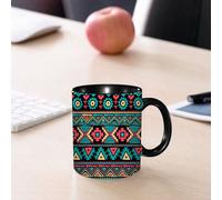 EMCLKS Mug en céramique, 330ml, tasse à thé, tasse cafe, tasse drole, cadeau drole, cadeau homme, mug cafe, Art ethnique vintage de style oriental, gribouillages, figures d'art tribal indien, art