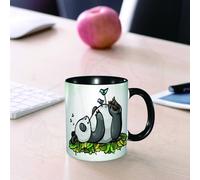 EMCLKS Mug en céramique, 330ml, tasse à thé, tasse cafe, tasse drole, cadeau drole, cadeau homme, mug cafe, Un panda rigolo qui dort avec des oiseaux sur son ventre. Ami dans